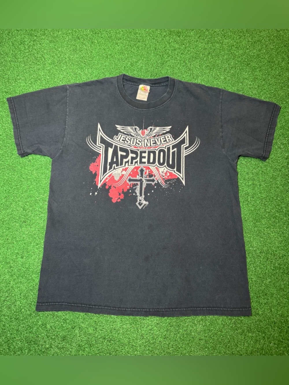 Jesus Never Tapped Out Tapout Y2K Grunge Large MMA Style T Shirt